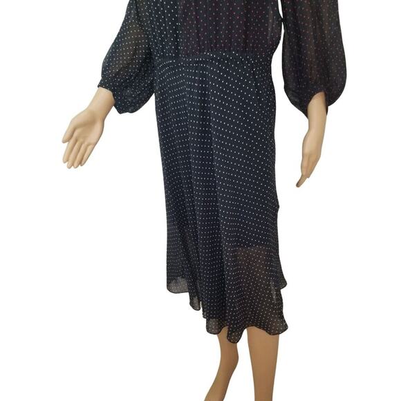 Silk Crepe Black Dots Akris Punto Slightly Sheer Midi Dress 3/4 Sleeve SZ 8 - Picture 5 of 10